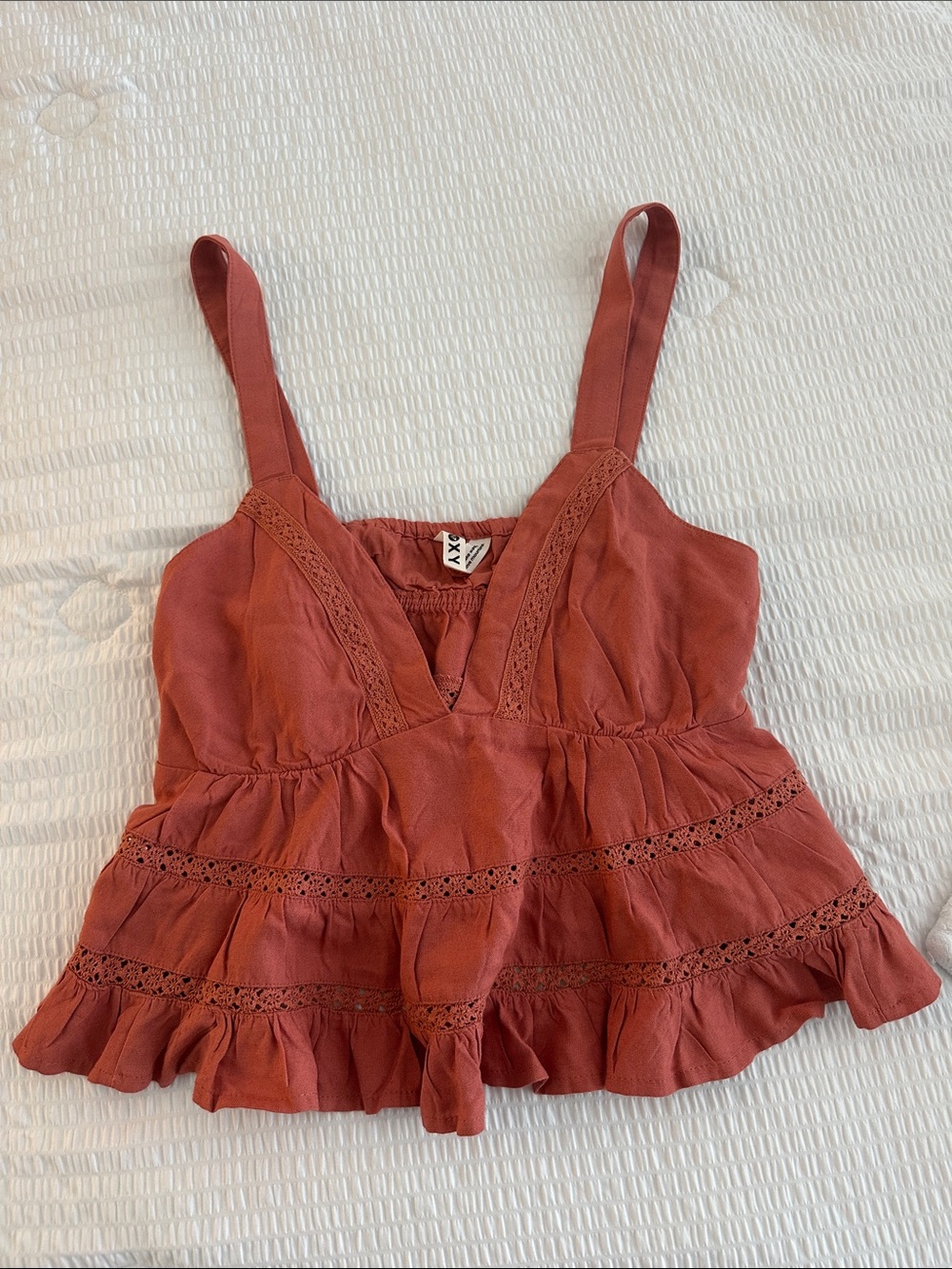 Rust Red Lace-Trim Tank Top